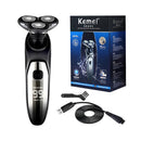 Barbeador Elétrico Kemei KM-1524 – Recarregável com 3 Lâminas Rotativas